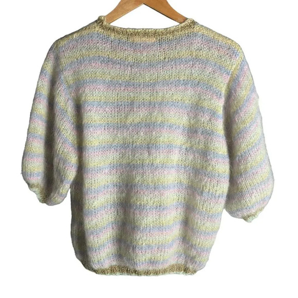 Rose Carmine Striped Mohair Blend Pullover Crew Neck Sweater Pastel Size S / M - Picture 2 of 4